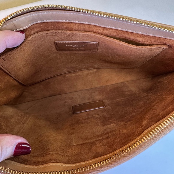 Saint Laurent Rive Gauche Zip Clutch Calfskin Camel NWOT COA - Picture 11 of 14